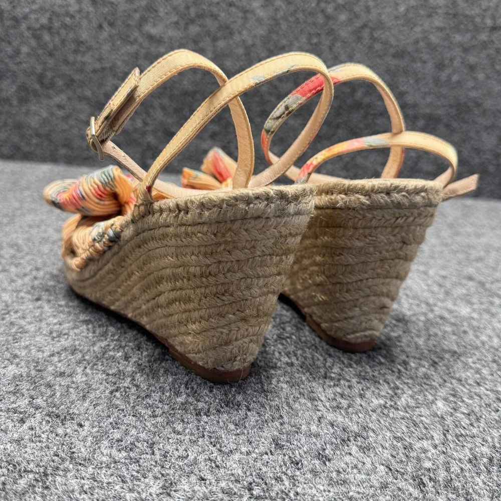 Loeffler Randall Wedge Sandals Womens 8 Multicolor Floral Bow Espadrille Boho